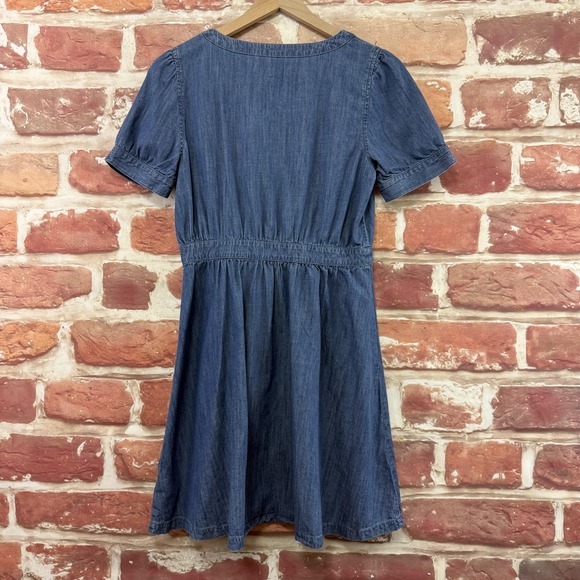 Madewell Dress Women's 4 Blue Chambray Denim Casual V Neck Button Up - Picture 2 of 8